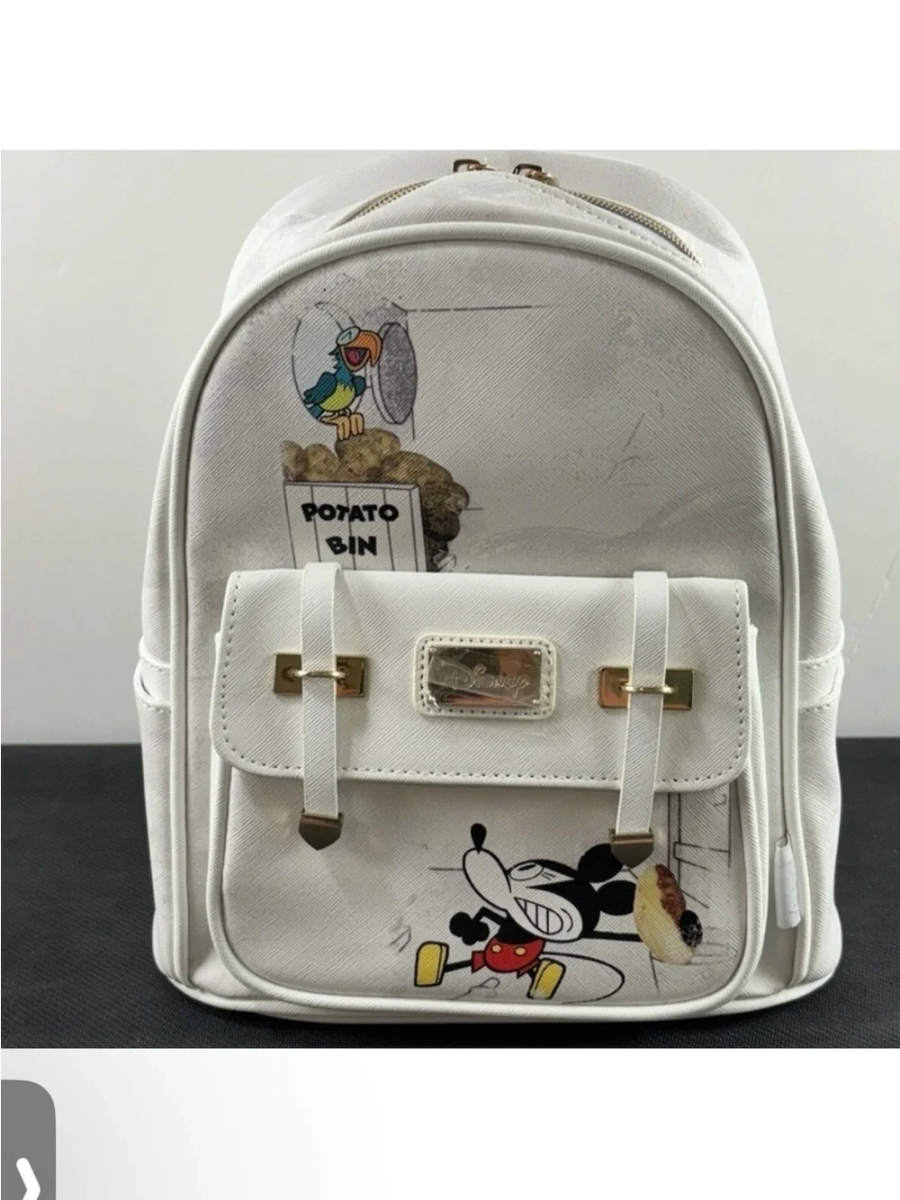 Disney White Cartoon-Print Women’s Backpack with Gold Hardware